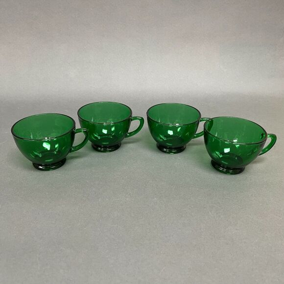 Vtg Fire King Anchor Hocking Punch Bowl Cups Charm Forest Green Glass Lot of 4 - Picture 1 of 8